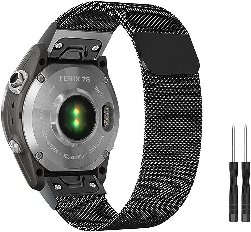 ZoRoll Armband QuickFit 20 mm Kompatibel mit Garmin Fenix 8 43mm/Fenix 7S, Mesh Metall Uhrenarmband Edelstahl Ersatzarmband Kompatibel mit Garmin Fenix 6S/Fenix 6S pro - Schwarz