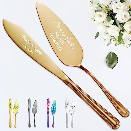 STREADVE Personalisiert Tortenheber mit Gravur Tortenmesser Hochzeit Personalisierte Hochzeitsgeschenke für Brautpaar Wedding Verlobung, Edelstahl, Gold