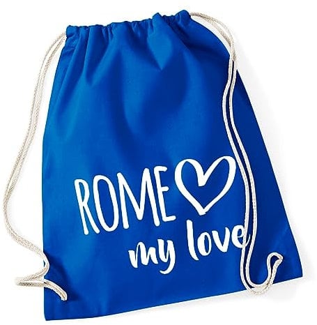 Huuraa Turnbeutel Rome my love Tasche Baumwolle 12 Liter Bright Royal für alle Fans von Rom Italien Geschenk Idee für Freunde und Familie