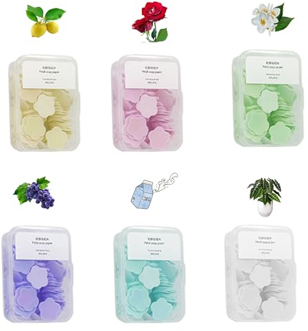 Blätter Seife Papier Seifenblätter Boxen Seife Papier Seifenblätter Tragbare Papier-Seife Seife Papier Seifenblätter Mini Tragbar Paper Soap für Outdoor Camping Wandern Reisen 6 Boxen (600 Blätter)