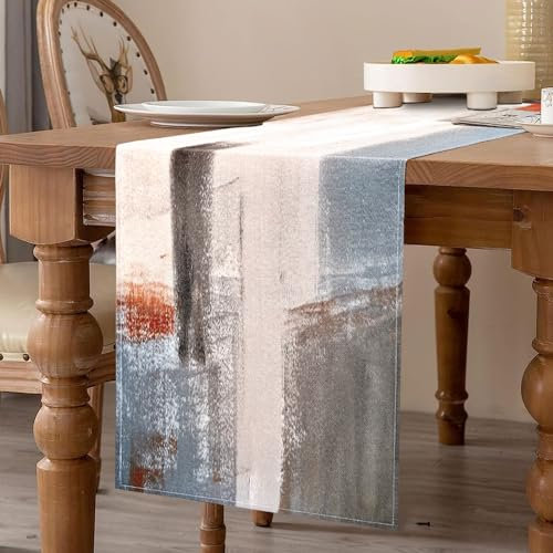 Tischläufer Orange und Grau Leinen 33x183cm Modern Ölgemälde Abstrakte Kunst Tischläufer Frühling Läufer Dresser Läufer für Wohnzimmer Esszimmer Urlaub Party Abendessen