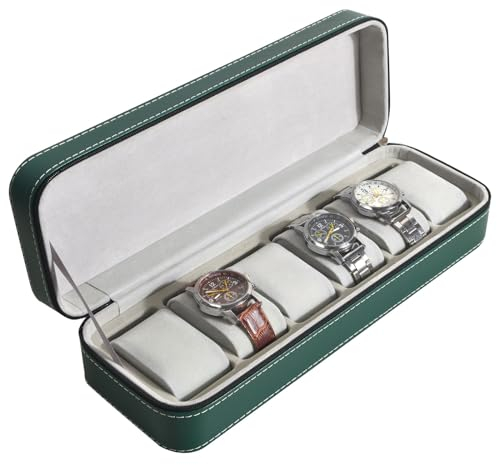 Guolich Uhr Aufbewahrungsbox Uhr Display Halter PU Lederschmuck Armband Kollektion Organizer mit Reißverschluss(6 Slots)