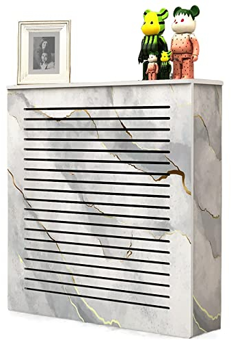 Modern Marble Grain Radiator Cover - Stylish Horizontal Slat Design for Living Room and Bedroom - Waterproof PVC Wood Plastic Board - Color: 70x80x25cm