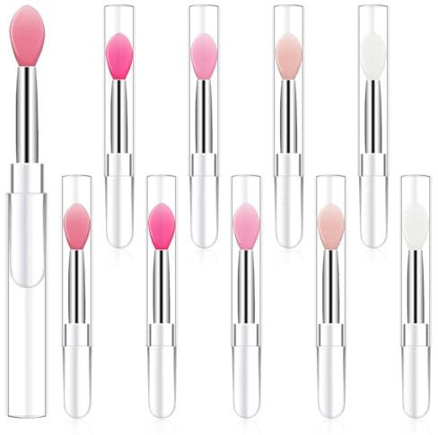 10 pennelli in silicone per labbra, applicatori per rossetto, pennelli con cappucci per trucchi, applicatori di maschere per labbra, ombretto, labbra, per applicare maschera, olio, rossetto,