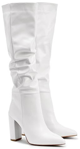 Stivali sopra Il Ginocchio A Punta con Tacco Grosso da Donna Bianchi per L'autunno E l'inverno,Bianca,36 EU