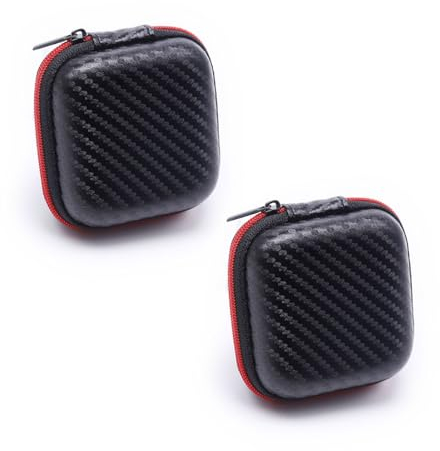 Kopfhörer Tasche, 2 Stück Ohrhörer Schutztasche, kopfhörer Aufbewahrung Case, Headset Aufbewahrung, eckig, für In Ear Earphones, MP3 Player, iPod Nano, Schwarz, Rot, 7.5CM*7.5CM*3CM
