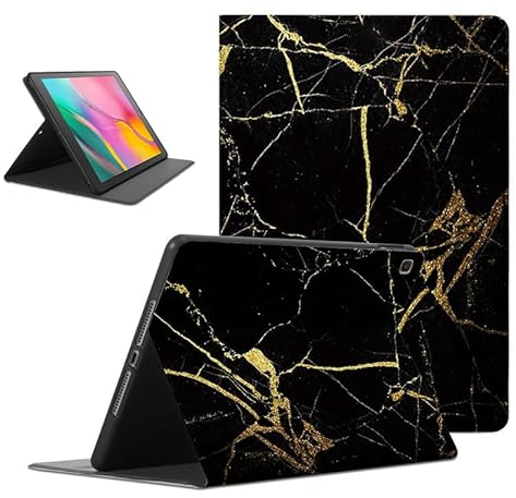 Foonary Hülle für Samsung Galaxy Tab A 2019 SM-T510/SM-T515 10,1, Ultra Dünn Tablet Schutzhülle mit Standfunktion PU Leder Stoßfeste TPU Case Cover für Tab A 2019 SM-T510/SM-T515, Schwarz Marmor