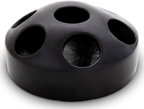 KERAZO 1,5 Liter Keramik Geflügeltränke mit 7 Öffnungen Hühnertränke Ententränke Futterschale Wasserschale Futterstation Wasserstation, 22x10 cm (schwarz, 1,5L)