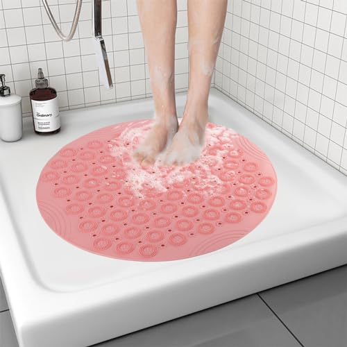 7VSTOHS Duschmatte, Rund Duscheinlage, PVC Badezimmermatte, rutschfest Duschwanneneinlage mit Saugnäpfe, Duschmatten für Badezimmer Maschinenwaschbar 55x55cm