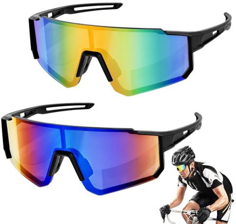WuGU Schnelle Brille Rave, 2 Stück Polarisiert Fahrradbrille Herren, UV400 Sportbrille-Fahrradbrille Damen, Sport Sonnenbrille Herren für Outdoorsport Radfahren