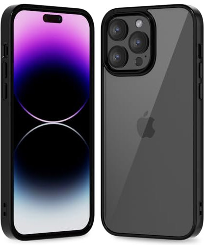 oakxco Thin Slim Clear case for iPhone 14 Pro Max, Transparent Hybrid Hard Shell Plastic & Soft Silicone Rubber Bumper, Non-Yellow Acrylic Protective Lightweight Cover for Women, Black