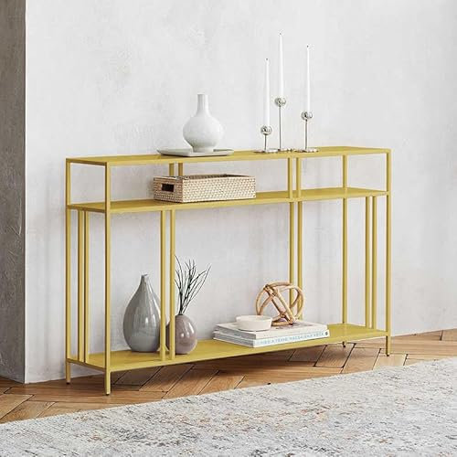 GLDWEY Large Black Metal Display Unit with 2 Shelves, Modern Shelf Unit, Radiator Table, Slim Console Table Display Unit with Shelves, Small Black Metal Bookcase for Hallway Living Room