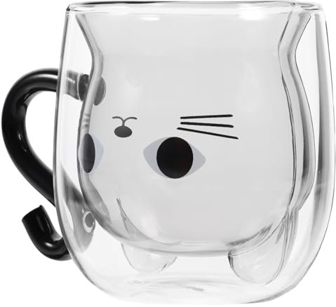FUNOMOCYA Katzen Tassen Mit Cartoon Design Doppelwandige Isolierte Gläser Für Teebeutelgetränke Und Kaffee Klare Becher Für Neujahrsparty Und Hochzeitsparty