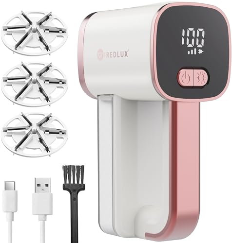 WiredLux Electric Lint Remover - Rechargeable Bobble Shaver for Clothes & Furniture - Adjustable 3-Speed, 6-Leaf Blade, LED Light, USB Charging - Debobbler with Dual Protection (Moostone/Rose Quartz)