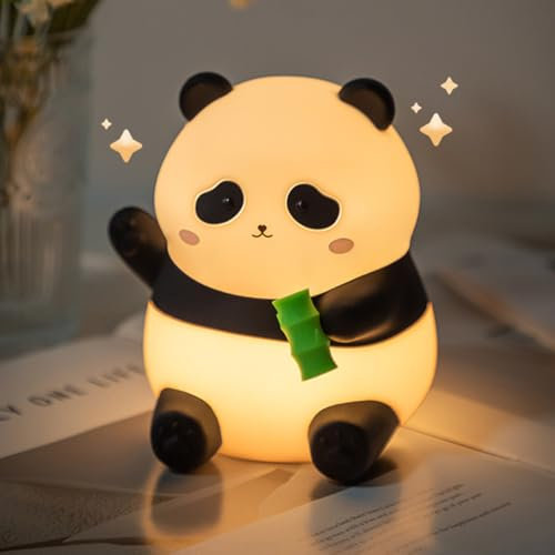 Starnearby Silikon Nachtlicht Kinder Dimmbar, Kawaii Nachtlicht Baby USB Wiederaufladbare, Baby Silikon LED Nachttischlampe Touch Timing Kinder Lampe für Kinderzimmer Deko (Panda Huahua)