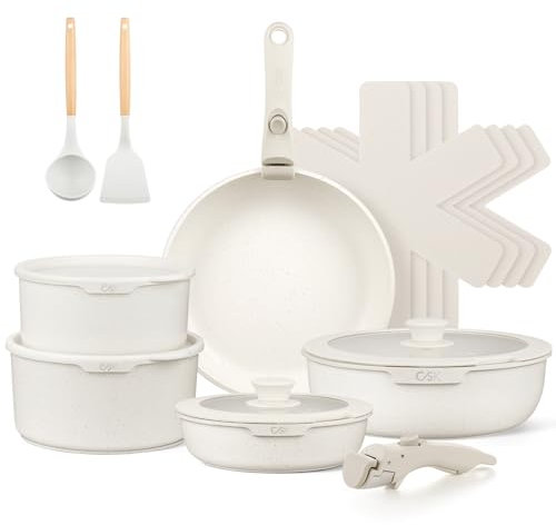 KOCH SYSTEME CS Set di pentole e padelle antiaderenti, manico staccabile, set di pentole da cucina a induzione antiaderenti con manico rimovibile, bianco