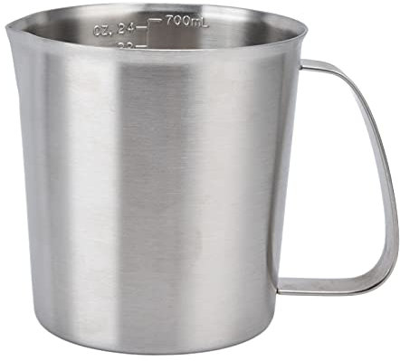 Milk Frothing Pitcher, Stainless Steel Milk Frothing Pitcher Milk Frother Cup with Clear Scale Latte Art Pitcher Milk Steaming Pitcher (700ML)