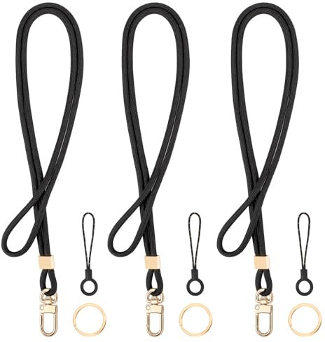 Segus Tour de Cou Porte Clé, 3 Pièces Laniere Tour de Cou Noir, Cordon Tour de Cou Pour Clef avec Boucle Pivotante en Métal, Lanyard pour École, Hôpital, Usine, Entreprise