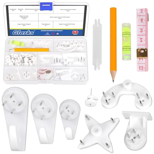 Glarks 68pcs Concrete Wall Hooks Kit, Invisible Nail Wall Screw Hangers, Non-Trace Invisible Nail Wall Hooks, Invisible Nail Screws Wall Hooks, Invisible Nail Hangers for Wall Non Trace Hanging Hooks