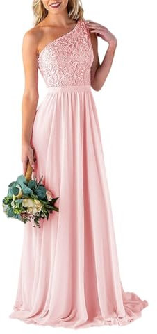 Abito da damigella d'onore in chiffon da donna, abito lungo da damigella d'onore, senza maniche, da cocktail, Rosa cipria, 42