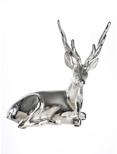 GILDE Figur Rolf Hirsch - Aluminium in Silber glänzend - metallische Optik - Höhe 23 cm - Deko Skulptur - Wohnaccessoire - Geschenkidee - Wohnzimmer