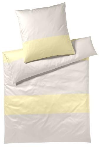 Joop! Bettwäsche Split 4118 03 Vanilla Mako Satin Quer Streifen Gestreift Vanille Gelb Creme Grau, Größe:135 cm x 200 cm