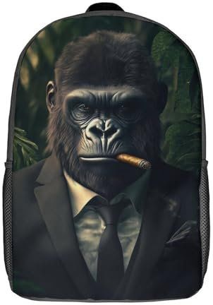 LMYmoney 3D-Druck, modischer Rucksack für Kinder, Gorilla-Boss, Affe, Zigarre im Anzug, Rucksack für Jungen, Schulrucksack für Mädchen, Grundschultaschen, Büchertasche, Teenager, 43,2 cm