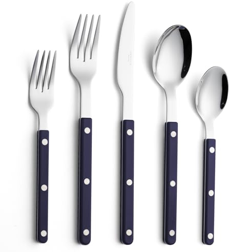 ANNOVA Silverware Set, Retro/Rivet Colorful Stainless Steel Tableware Kitchen Flatware Set Utensils, Includes Dinner Knives, Forks, Spoons, Salad Forks & Dessert Spoons (Navy Blue, 10 Pieces)