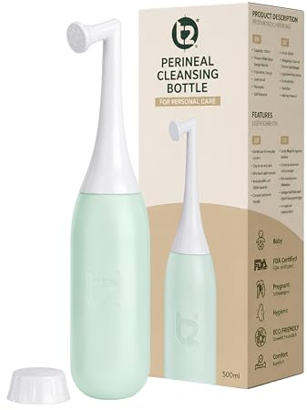 T2 500 ml Dammreinigungsflasche – Tragbares Postpartum-Bidet für Frauen, sanfte Intimpflege, mit abgewinkelter Düse & Reisetasche – Peri-Flaschengrün (Salbeigrün)