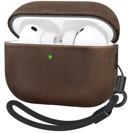 Bouixel Handgefertigtes Echtleder Hülle für AirPods Pro 3 Case 2025 | Vintage Crazy Horse Leder, Stoßfeste Schutzhülle mit Handschlaufe für Apple AirPods Pro 3, Unterstützung Wireless Ladegerät