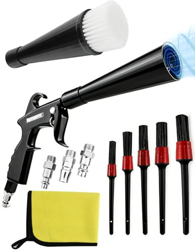 Compressed Air Cleaning Gun with Accessory Set, Washing Gun, Car Blow Gun for Cleaning Dirty Surfaces for Seats, Rims, Fabric, Leather, Hard to Reach Areas