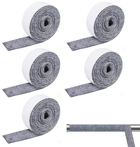 Self Adhesive Felt Pipe Insulation Tape, 5m Grey Insulation Strip (100×5×0.2cm×5pcs) for Indoor & Outdoor Pipe Lagging Foam, Winter Pipe Insulation Wrap for Hot and Cold Water Pipes