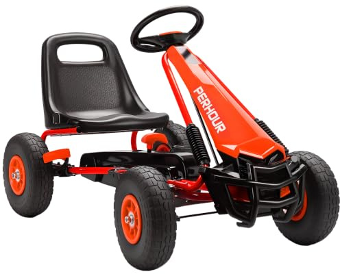 AIYAPLAY Kart à pédales Go-Kart pour Enfants Siège Réglable Pneus EVA Rouge