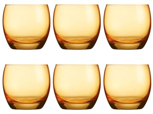 UNIQUE HOME LIVING Tumbler Glasses Set of 6, 320ml Orange Tumbler Glass Drinking Tumblers Water Juice Cocktail Whisky Glasses, 10.8oz Old Fashioned Glassware Set for Home, Restaurants & Kitchen