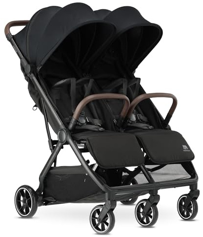 Deryan Rolo X2 V2 Kinderwagen Buggy 2 in 1 - Buggy klein zusammenklappbar - Geburt bis 4 Jahre - Baby Wagen pro Sitz belastbar bis 44kg - Kinderbuggy klappbar - kompact & faltbar - Schwarz