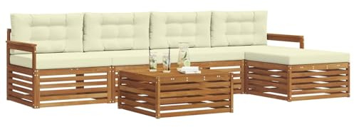 vidaXL Outdoor-Sofagarnitur mit Kissen 6 pcs Natur und Creme, Outdoor Sofa, modernes Gartenmöbel für Terrasse, gemütliches Sitzset, robust und stilvoll