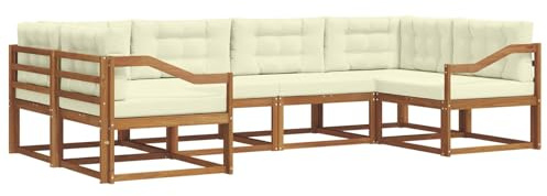 vidaXL Outdoor-Sofagarnitur mit Kissen 6 pcs Natur und Creme, Akazienholz Outdoor-Sofa-Set, modernes Gartenmöbel, Pool-Sitzgelegenheiten, Hinterhof-Lounge, Patio