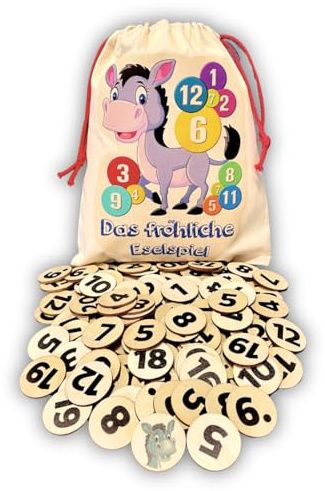 Mutou Das Eselspiel 2.0 – Volle Zahlen – 121 Teile aus Holz mit Stoffbeutel – Handgefertigtes Familienspiel - Lernspiel - Geschenk - Partyspiel - Gesselschaftsspiel - Reisespiel