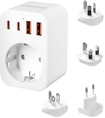 Adattatore Universale Da Viaggio, Adattatore Presa Inglese Con USB-A/TYPE-C, Adattatore Presa Americana Di Tipo G/B/I/C, Adattatori da Viaggio per UK, Irlanda, USA, Canada, Australia, Cina, Europa