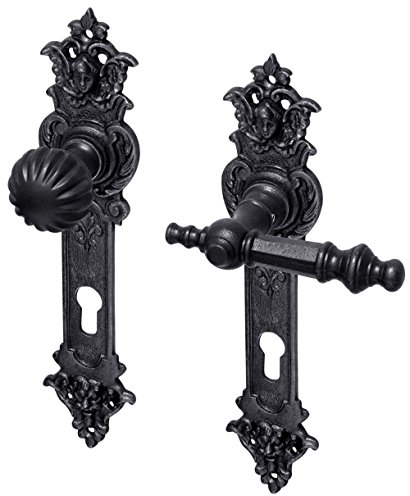 Türbeschlag antik Wohnungstür | Wechselgarnitur mit Knauf | Modell 'Eisenach' Schwarz, Jugendstil/Gründerzeit