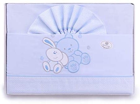 PEKITAS Baby Bettwäsche-Set, 3-teilig, für Kinderbett, 60 x 120 cm, 100 % Baumwolle, hergestellt in Portugal (Serie Friends, Blau)