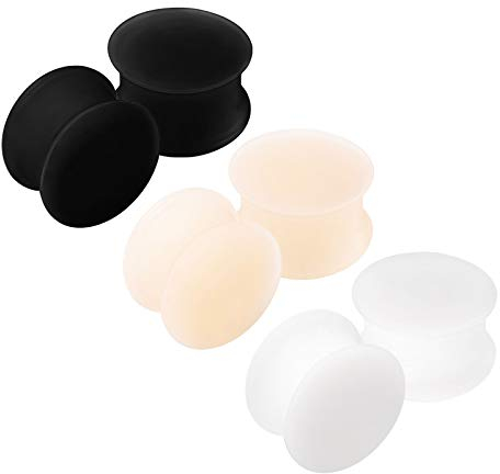 KJM FASHION 6 Stk Silikon Schwarz Hautfarbe Weiß 16mm 5/8 Double Flared Ohrringe Flesh Earplugs Stecker Expander Dehnen Gauges Piercing Schmuck 2815