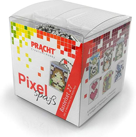 Pixel P90065-63501 Spaß Bastelset 27, zur Gestaltung von 6 Schlüsselanhängern für Kinder, kinderleichtes Stecksystem, ohne Bügeln und Kleben, Steinchen aus Biokunststoff