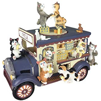 Spieluhrenwelt nostalgischer Milchwagen I Spieluhr mit beweglichen Katzen und Maus I Melodie 'Bruder Jakob' I Hergestellt aus Polystone