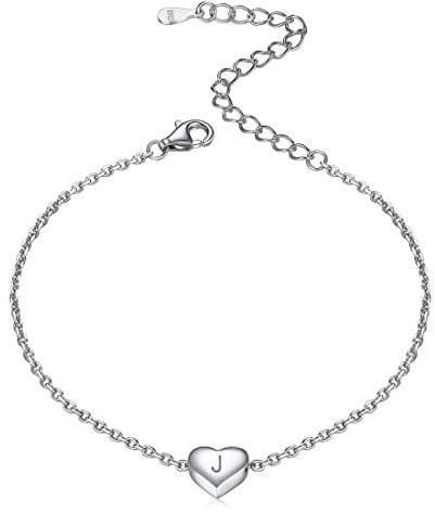 ChicSilver Silber herz Armskette Sommer Armschmuck Buchstabe J Armbänder mit Herz Anhänger 16cm