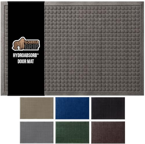 GORILLA GRIP® HydroABSORB Door Mat for Indoor Outdoor, 29x17 Charcoal