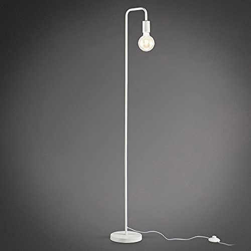 B.K.Licht - Stehlampe Vintage schwenkbar, E27 Fassung, max. 10 Watt, Leselampe, Deko Wohnzimmer, Lampe, Deckenfluter, Bogenlampe, Standleuchte, Wohnzimmerlampe, Industrial, 19x140 cm, Weiß