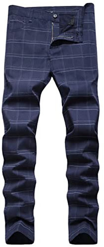HENGAO Pantalon chino à carreaux pour homme Coupe droite, Z- Bleu., 58
