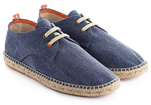 Espadrillas da Uomo in Iuta e Tessuto Terra Fatta a Mano Scarpe Casual Tipo Blucher con Lacci Flessibile, Morbido e Traspirante