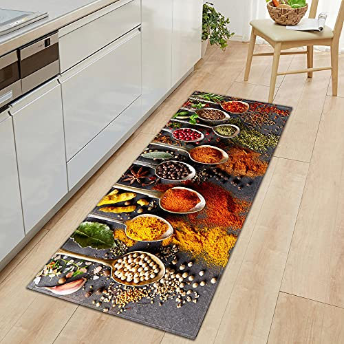 YMXMYJ Tapis de Cuisine Antidérapant, Vaisselle & Épices 60 x 120cm Antidérapant Tapis Devant Evier, Tapis de Sol Cuisine Lavable en Machine, Tapis de Bain Paillasson Tapis de Sol Cuisine,